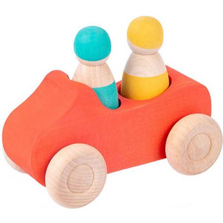 Littlemay.nl | Houten auto | Speelgoed | Rood met poppetje | Baby | Peuter